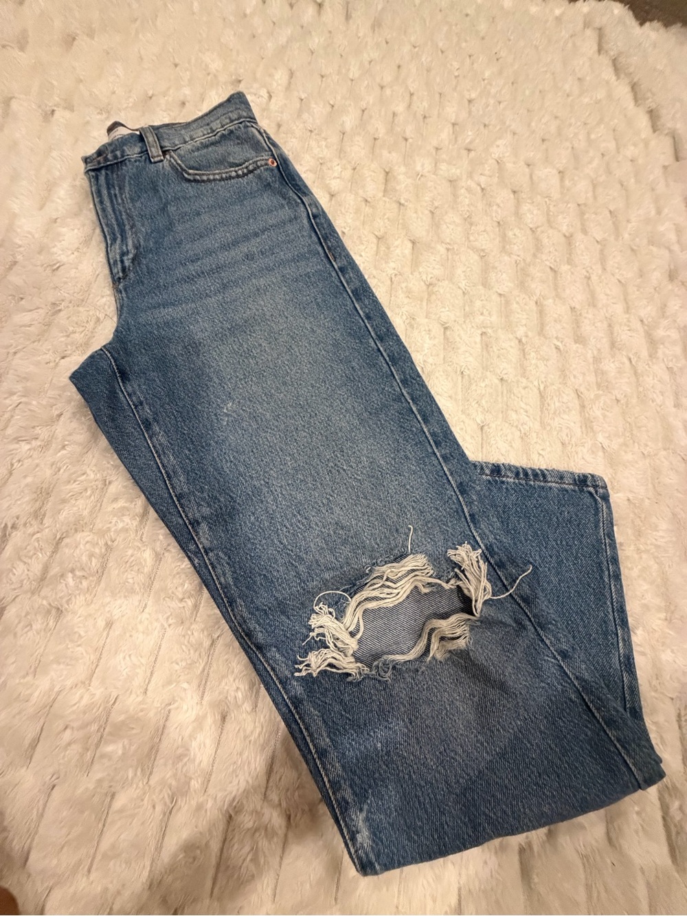 Garage Women’s Straight Leg Distressed Blue Jeans